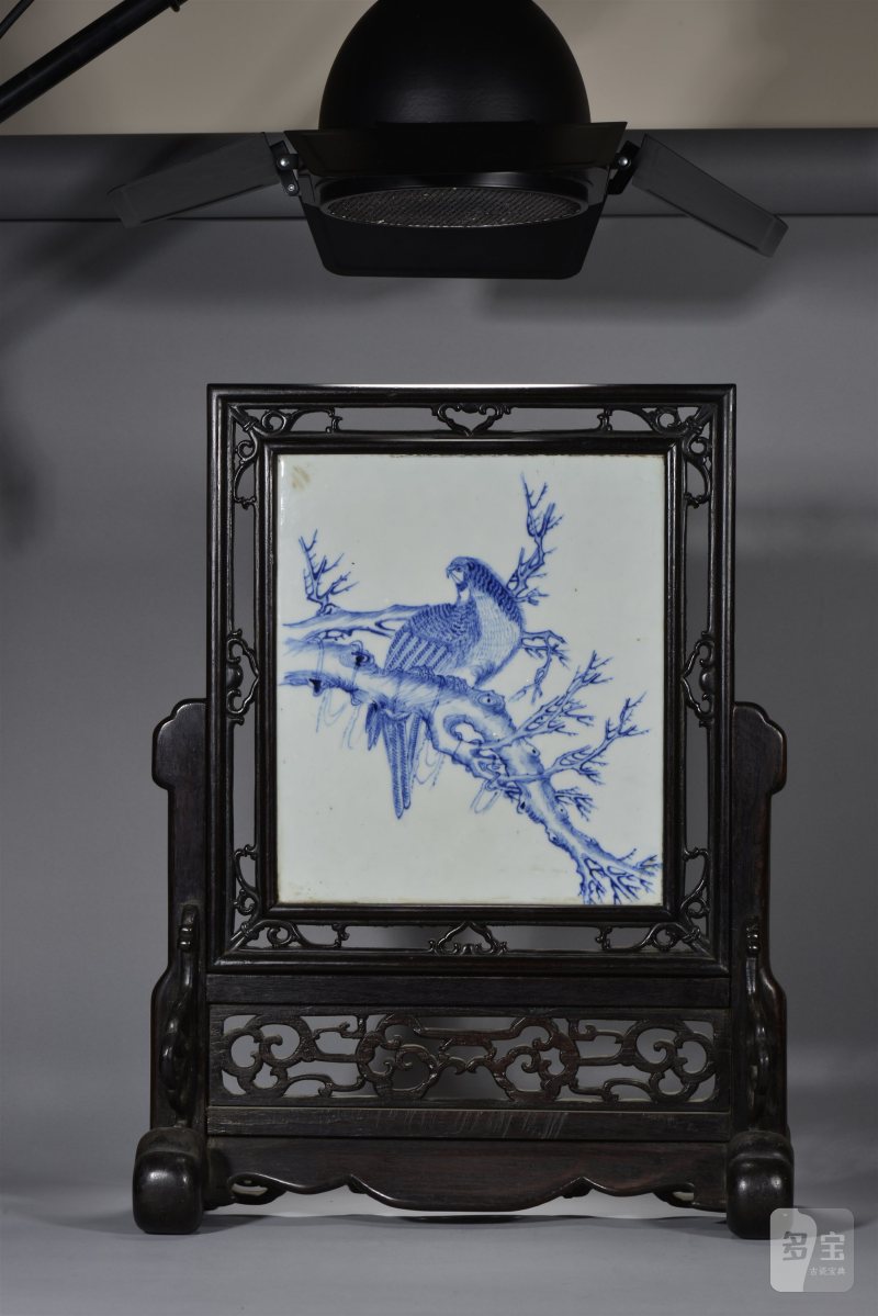 清中期 青花独占鳌头图瓷板 - 图2